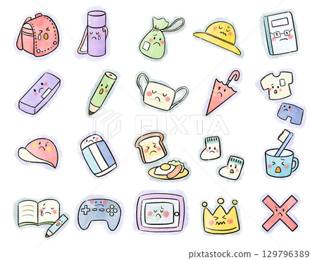 Cute School Icons with Sad Face 129796389