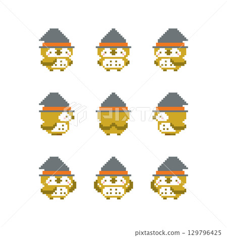 女巫帽和貓頭鷹像素藝術 129796425