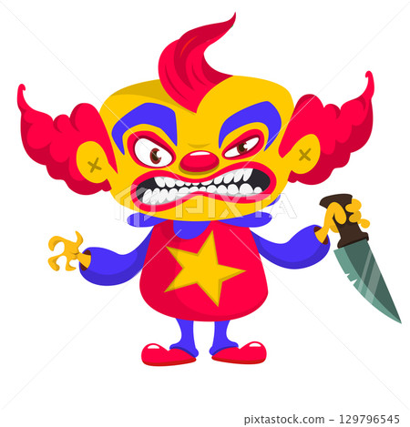 Cartoon scary clown character for Halloween design. Vector isolated Cartoon scary clown character for Halloween design. Vector isolated 129796545