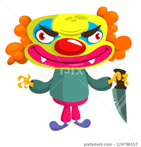 Cartoon scary clown character for Halloween design. Vector isolated 129796557