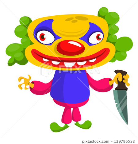 Cartoon scary clown character for Halloween design. Vector isolated 129796558