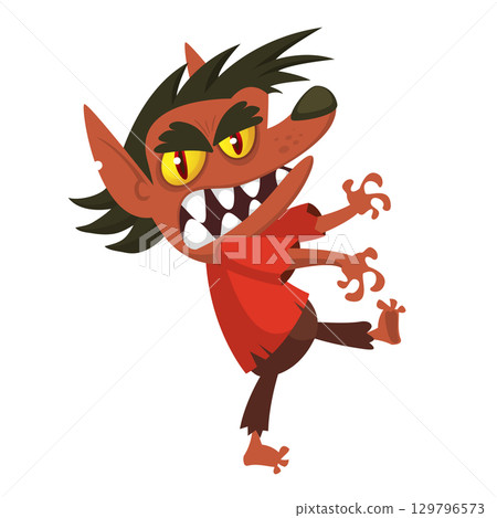 Cartoon funny werewolf character for Halloween design. Vector isolated Cartoon funny werewolf character for Halloween design. Vector isolated 129796573