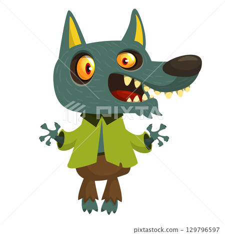 Cartoon funny werewolf character for Halloween design. Vector isolated 129796597