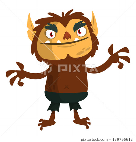 Cartoon funny werewolf character for Halloween design. Vector isolated 129796612