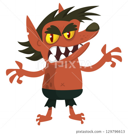 Cartoon funny werewolf character for Halloween design. Vector isolated Cartoon funny werewolf character for Halloween design. Vector isolated 129796613