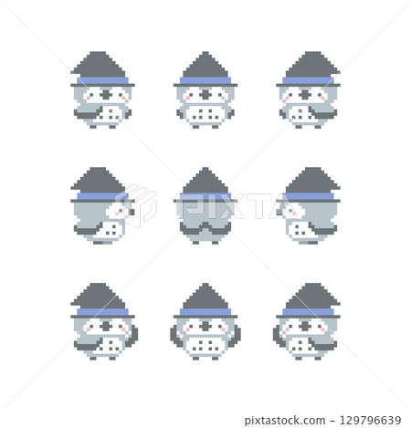 女巫帽和灰色貓頭鷹像素藝術 129796639