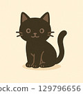 Illustration of a black cat sitting facing the front 129796656