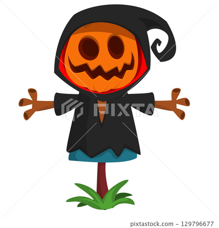 Cartoon funny Halloween pumpkin head face scarecrow expression Cartoon funny Halloween pumpkin head face scarecrow expression 129796677