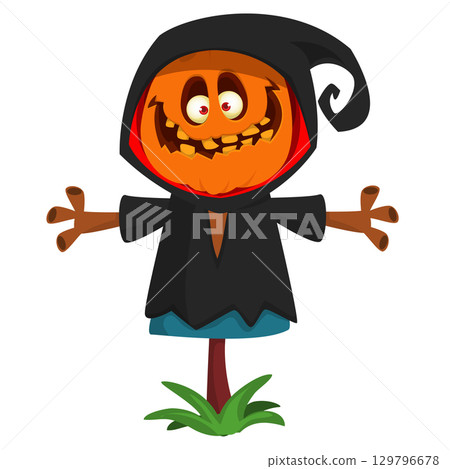 Cartoon funny Halloween pumpkin head face scarecrow expression Cartoon funny Halloween pumpkin head face scarecrow expression 129796678