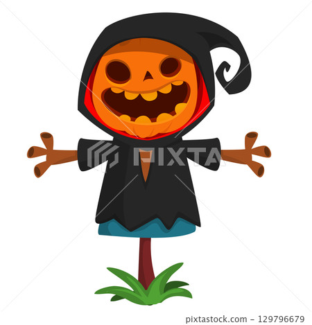 Cartoon funny Halloween pumpkin head face scarecrow expression Cartoon funny Halloween pumpkin head face scarecrow expression 129796679