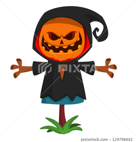 Cartoon funny Halloween pumpkin head face scarecrow expression Cartoon funny Halloween pumpkin head face scarecrow expression 129796682