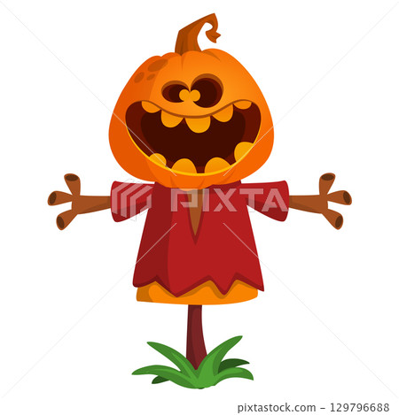 Cartoon funny Halloween pumpkin head face scarecrow expression 129796688