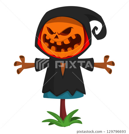 Cartoon funny Halloween pumpkin head face scarecrow expression 129796693