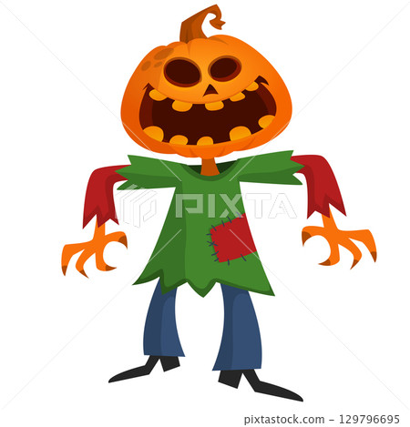 Cartoon funny Halloween pumpkin head face scarecrow expression 129796695