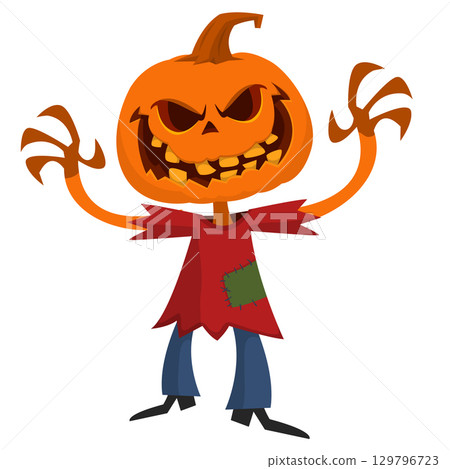 Cartoon funny Halloween pumpkin head face scarecrow expression 129796723