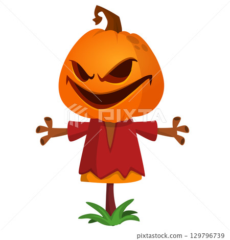 Cartoon funny Halloween pumpkin head face scarecrow expression 129796739
