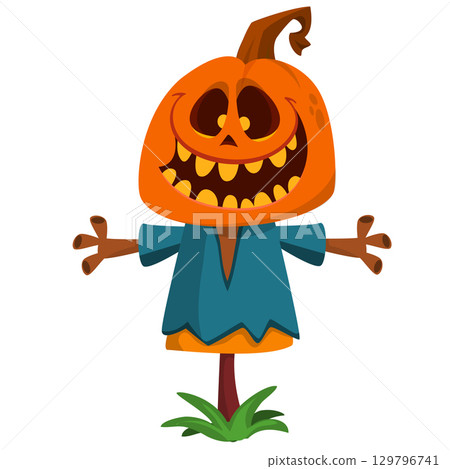 Cartoon funny Halloween pumpkin head face scarecrow expression 129796741