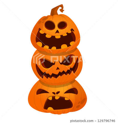 Cartoon funny Halloween pumpkin head face scarecrow expression 129796746