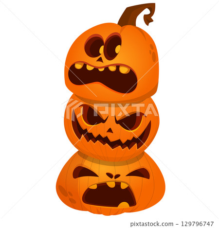 Cartoon funny Halloween pumpkin head face scarecrow expression 129796747