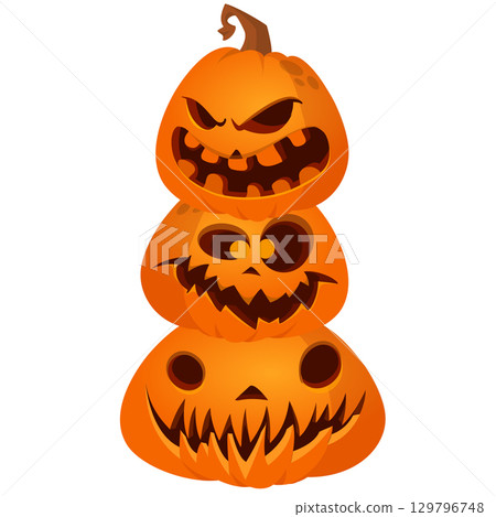 Cartoon funny Halloween pumpkin head face scarecrow expression 129796748