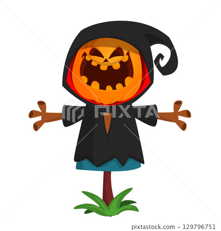 Cartoon funny Halloween pumpkin head face scarecrow expression 129796751