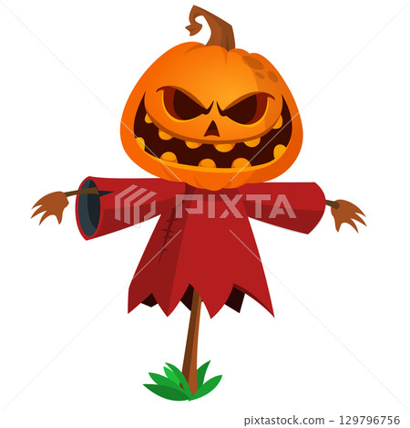 Cartoon funny Halloween pumpkin head face scarecrow expression 129796756