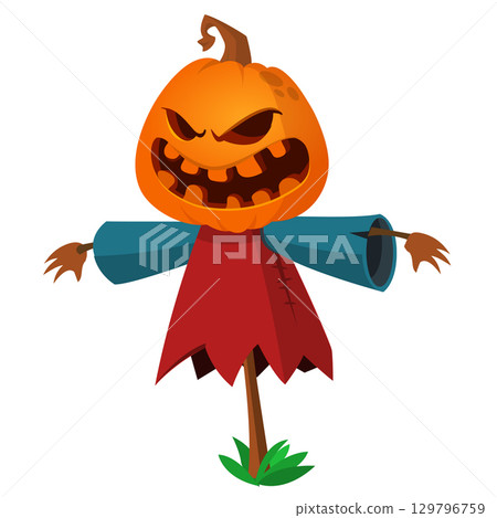 Cartoon funny Halloween pumpkin head face scarecrow expression 129796759