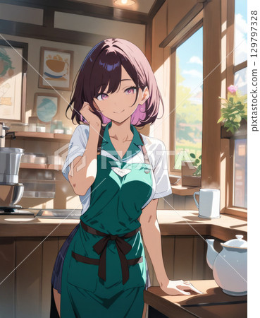 A cafe with cute female staff 129797328