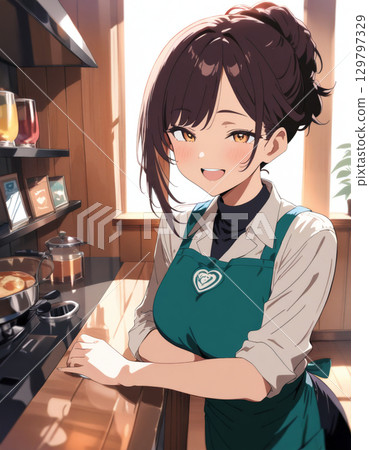 A cafe with cute female staff 129797329