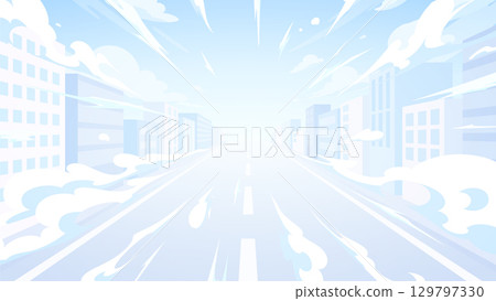 Landscape illustration of a road in a city with a sense of speed_bright_16:9 129797330