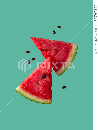 Fresh juicy sliced watermelon isolated Fresh juicy sliced watermelon isolated 129797395