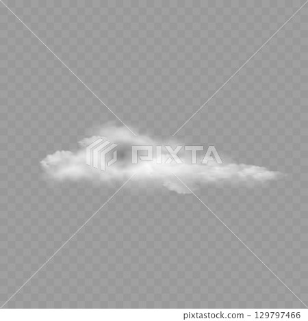 Realistic White Fluffy Cloud. Transparent Weather Sky Element. Vector Realistic White Fluffy Cloud. Transparent Weather Sky Element. Vector 129797466