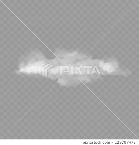 Realistic White Fluffy Cloud. Transparent Weather Sky Element. Vector 129797472