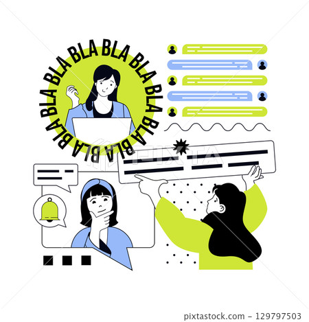 Lets talk concept for modern web design. People communicating online, gets notifications, sharing information and gossip, sending emails, answering messages, leaving feedbacks. Vector illustration. 129797503