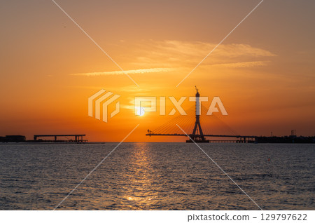 Danshui Bridge Construction Sunset Tamsui New Taipei City Taiwan. Danshui Bridge Construction Sunset Tamsui New Taipei City Taiwan. 129797622