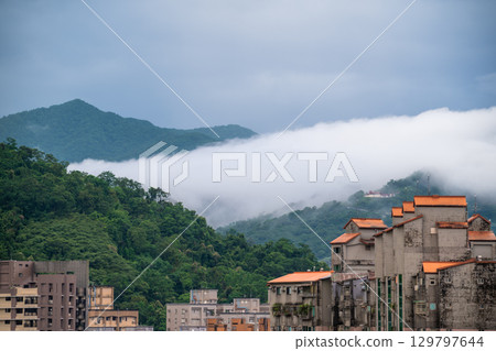 Misty Mountain Homes along Beiyi Highway in Xindian, New Taipei City, Taiwan. 129797644