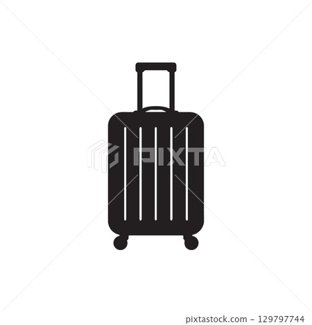 rolling travel suitcase icon minimal silhouette baggage for holiday trip 129797744