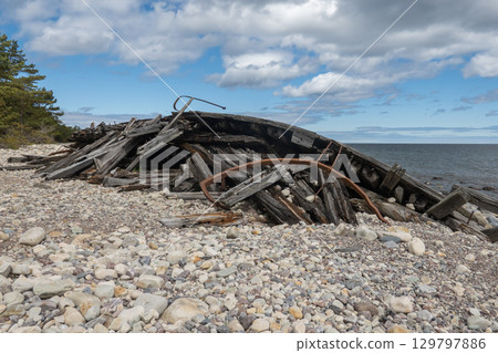 The shipwreck Swiks on the Baltic coast on northern Oland, Sweden. The shipwreck Swiks on the Baltic coast on northern Oland, Sweden. 129797886