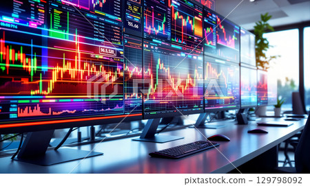 Financial Trading Monitors Stock Market Data Visualization Financial Trading Monitors Stock Market Data Visualization 129798092