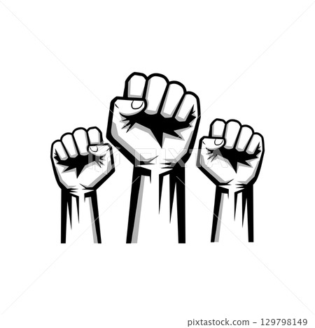 Black and white clenched fist held in protest vector illustration on white background 129798149