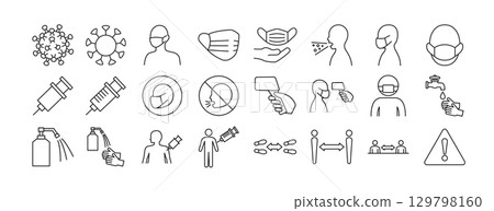 流感和感冒預防圖標 未知傳染病預防圖標集 流感和感冒預防圖標 未知傳染病預防圖標集 129798160