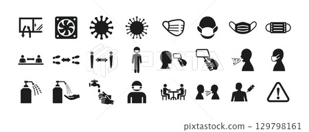 流感和感冒預防圖標 未知傳染病預防圖標集 129798161