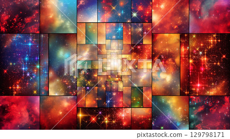 Vibrant collage of universe images, featuring nebulae, stars, and cosmic dust, creating a captivating celestial mosaic Vibrant collage of universe images, featuring nebulae, stars, and cosmic dust, creating a captivating celestial mosaic 129798171