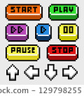 Pixel Game Buttons Pack Start, Play, Pause, Stop, Arrows 129798255