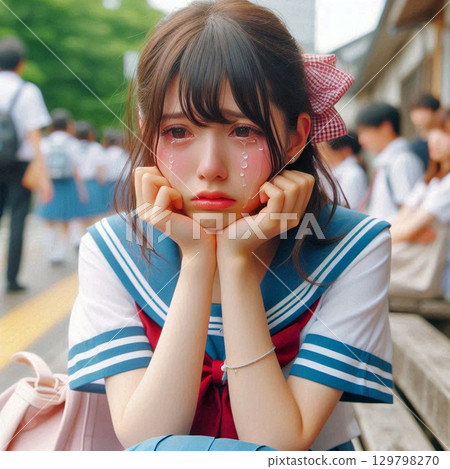 A high school girl crying in tears {48} A high school girl crying in tears {48} 129798270