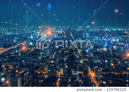 Abstract Smart City Network Connectivity at Night with Illuminated Buildings. Abstract Smart City Network Connectivity at Night with Illuminated Buildings. 129798329
