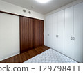 Interior with sliding door and closet 129798411