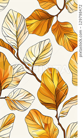 Autumn Leaves Pattern with Golden Fiddle Leaf Design for Prints and Decor Autumn Leaves Pattern with Golden Fiddle Leaf Design for Prints and Decor 129798472