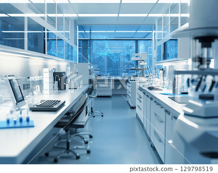 well equipped laboratory with advanced analytical tools and bright lighting. well equipped laboratory with advanced analytical tools and bright lighting. 129798519