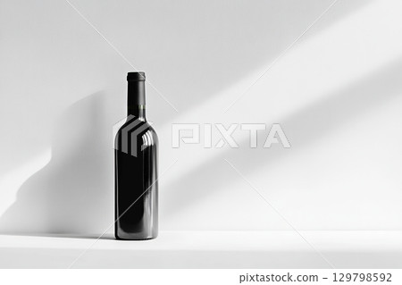A minimalist setup featuring a single bottle on a clean backdrop with soft lighting effects. 129798592